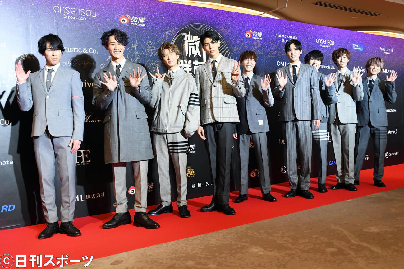 「WEIBO Account Festival in Tokyo 2020」のレッドカーペットに登場したSnow Man（撮影・大友陽平）