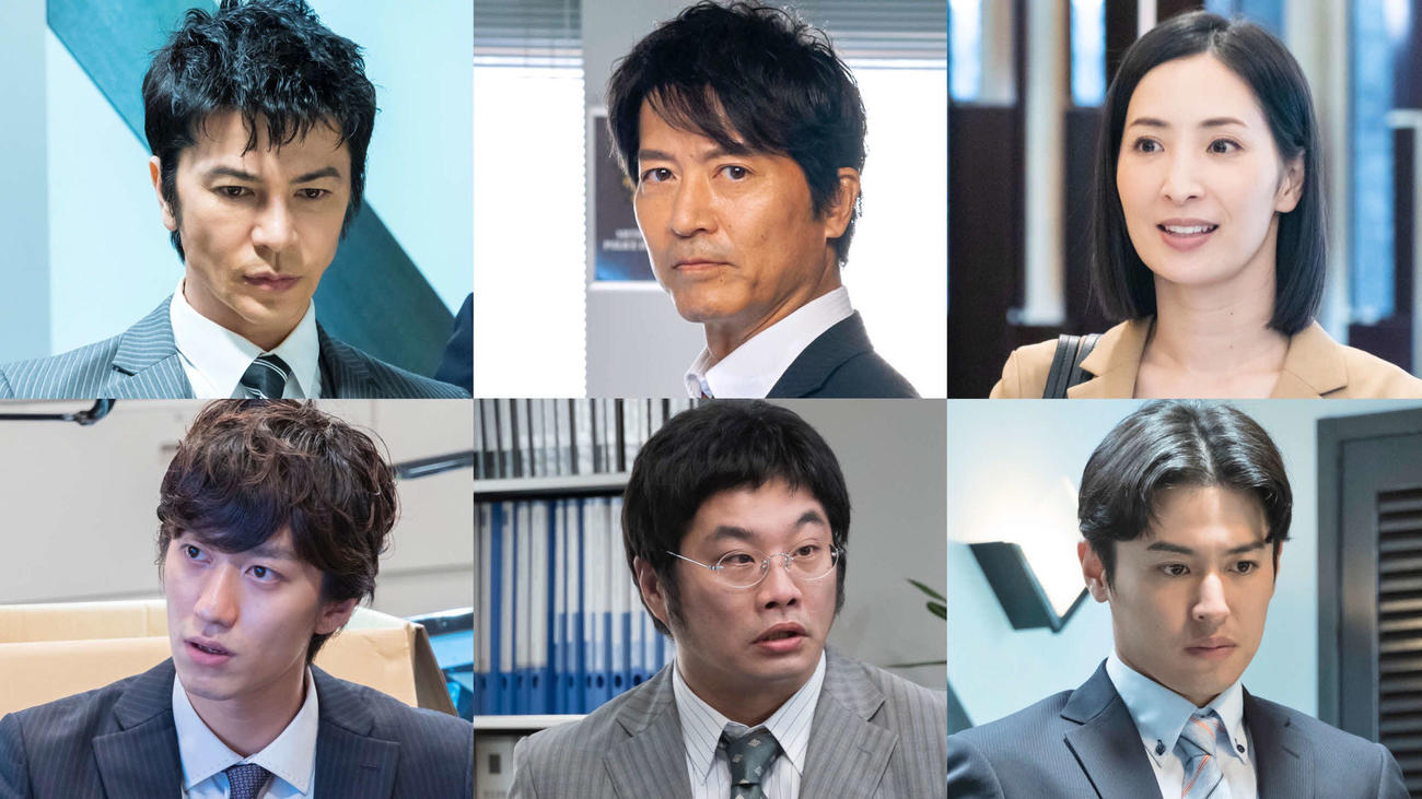 テレビ東京系ドラマ「今野敏サスペンス　警視庁臨海署安積班」の出演者。左上から時計回りに武田真治、寺脇康文、真飛聖、堀井新太、松尾諭、水田航生