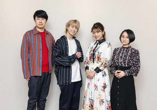 アニメ映画「白蛇：縁起」で声優初主演する佐久間大介（左から2人目）。左から杉田智和、1人おいて三森すずこ、悠木碧