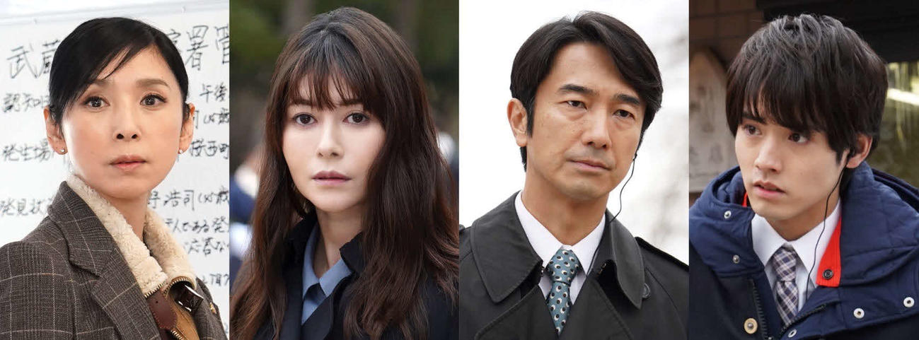 3月22日放送のテレビ東京系月曜プレミア8「ハクタカ　白鷹雨音の捜査ファイル」に出演する左から　黒木瞳、真木よう子、眞島秀和、赤楚衛二（C）テレビ東京