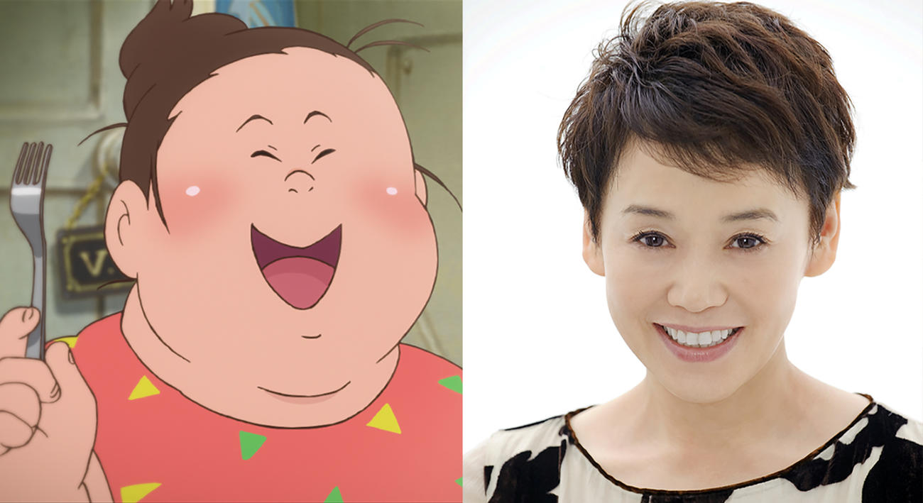 アニメ映画「漁港の肉子ちゃん」の主人公・肉子ちゃん（左）と声優を務める大竹しのぶ