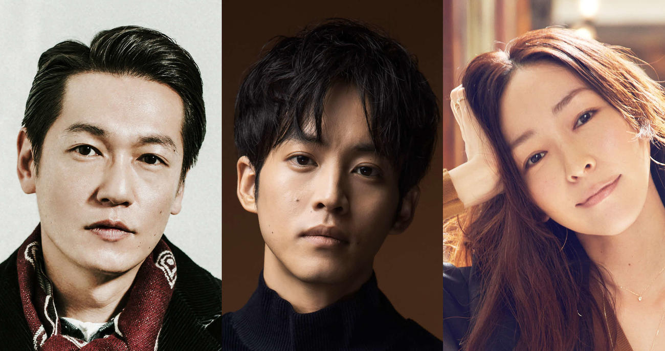 テレビ朝日系ドラマ「あのときキスしておけば」に主演する松坂桃李（中央）。共演は麻生久美子（右）と井浦新