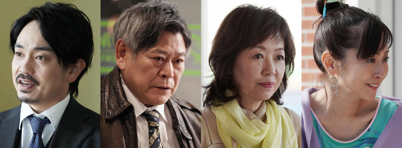 4月10日スタートのテレビ東京系ドラマ「私の夫は冷凍庫に眠っている」に出演する左から青柳翔、おかやまはじめ、浅田美代子、斉藤由貴（C）テレビ東京