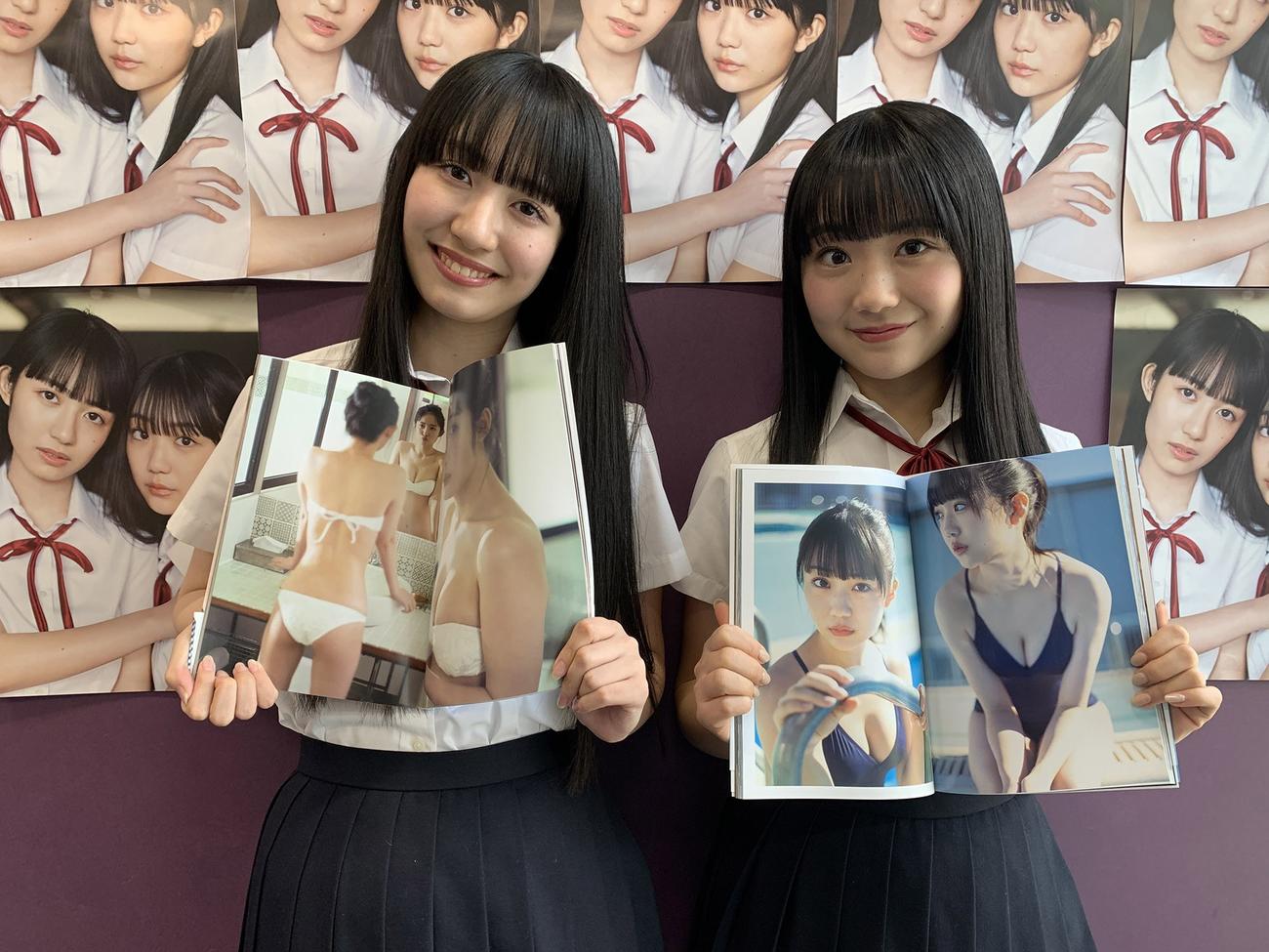 初のソロ写真集を同時発売しオンライン取材会を行ったSUPER★GiRLS長尾しおり（左）と阿部夢梨