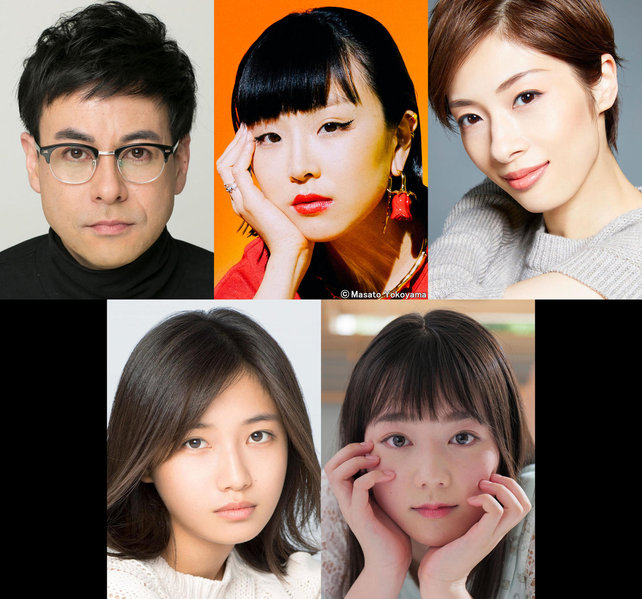 4月17日スタートの日本テレビ系連続ドラマ「コントが始まる」に出演する、上段左から時計回りに鈴木浩介、松田ゆう姫、明日海りお、米倉れいあ、小野莉奈