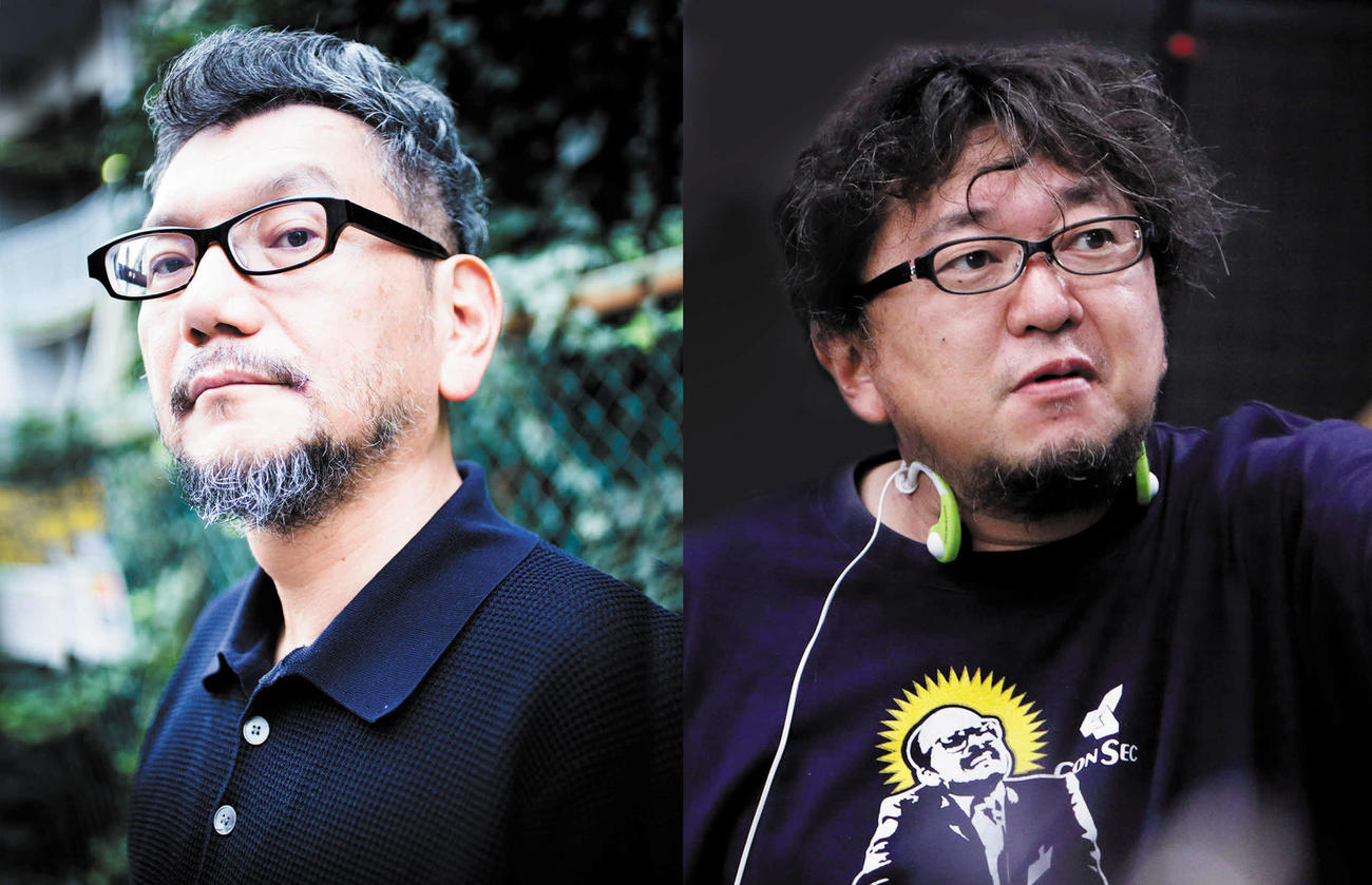 映画「シン・ウルトラマン」の企画、脚本を務める庵野秀明氏（左）、監督の樋口真嗣氏