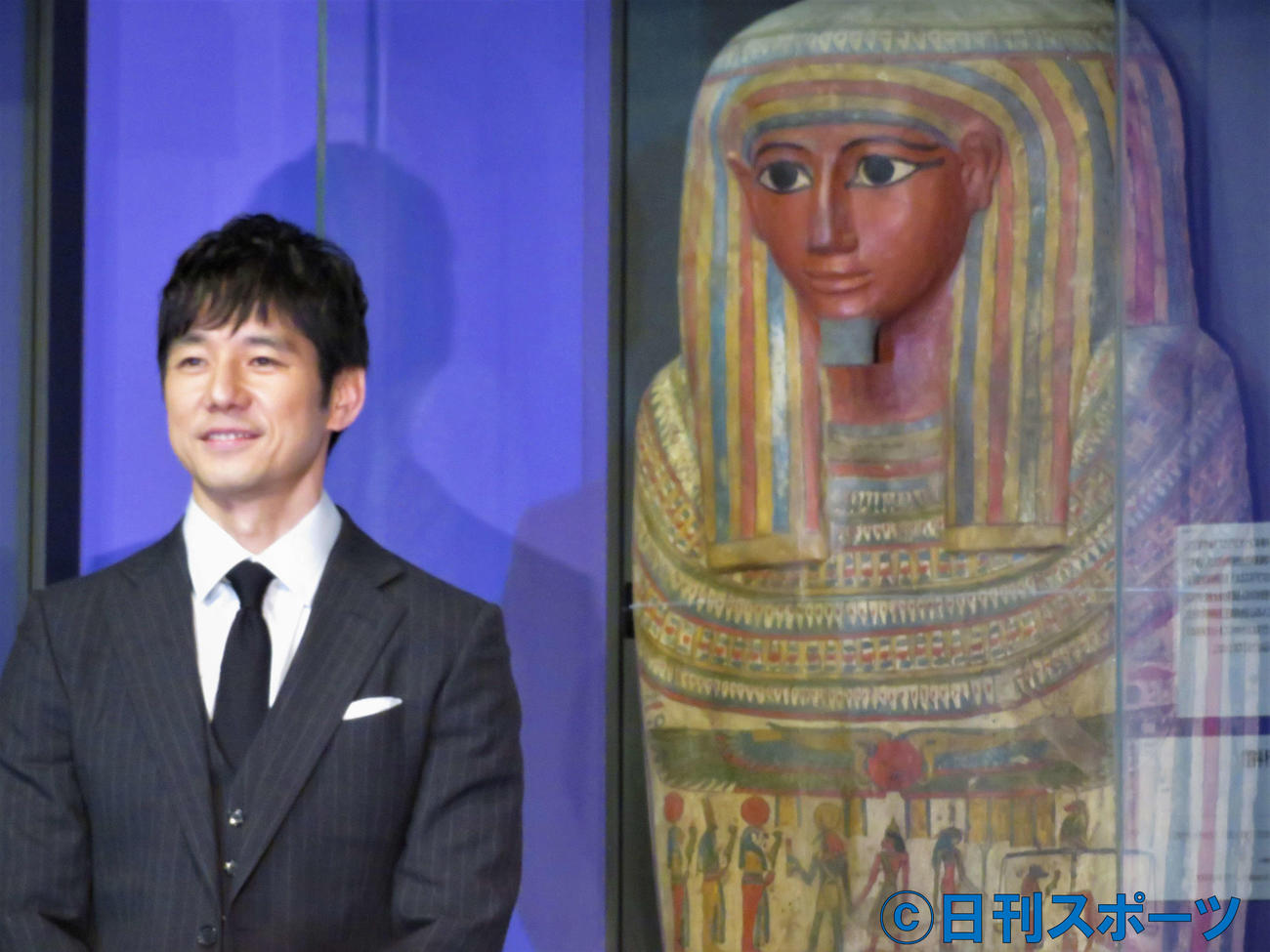 「ライデン国立古代博物館所蔵　古代エジプト展　美しき棺のメッセージ」のオープニングイベントに出席した西島秀俊＝（撮影・三須佳夏）