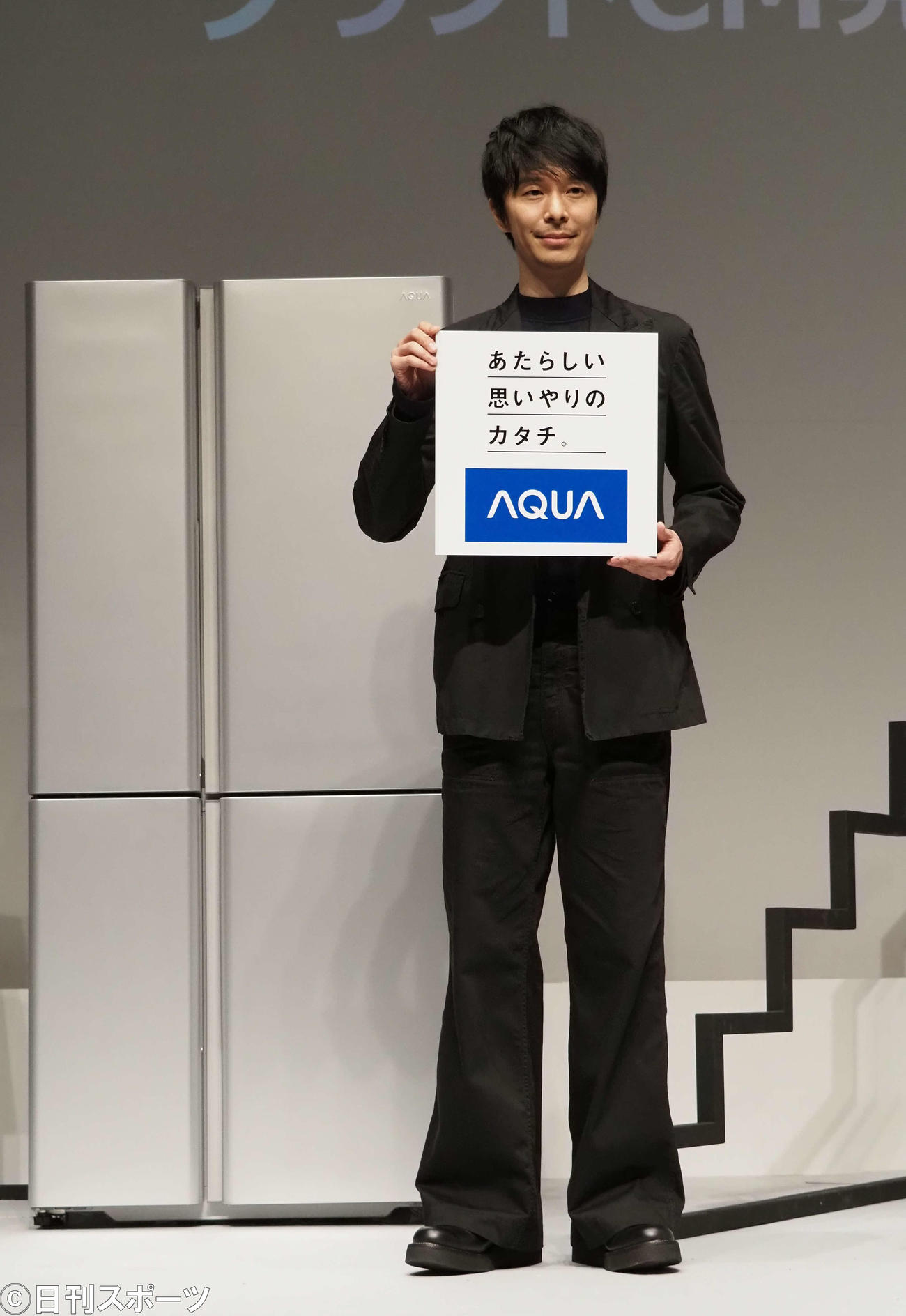 AQUAブランドCM発表会に出席した長谷川博己（撮影・遠藤尚子）