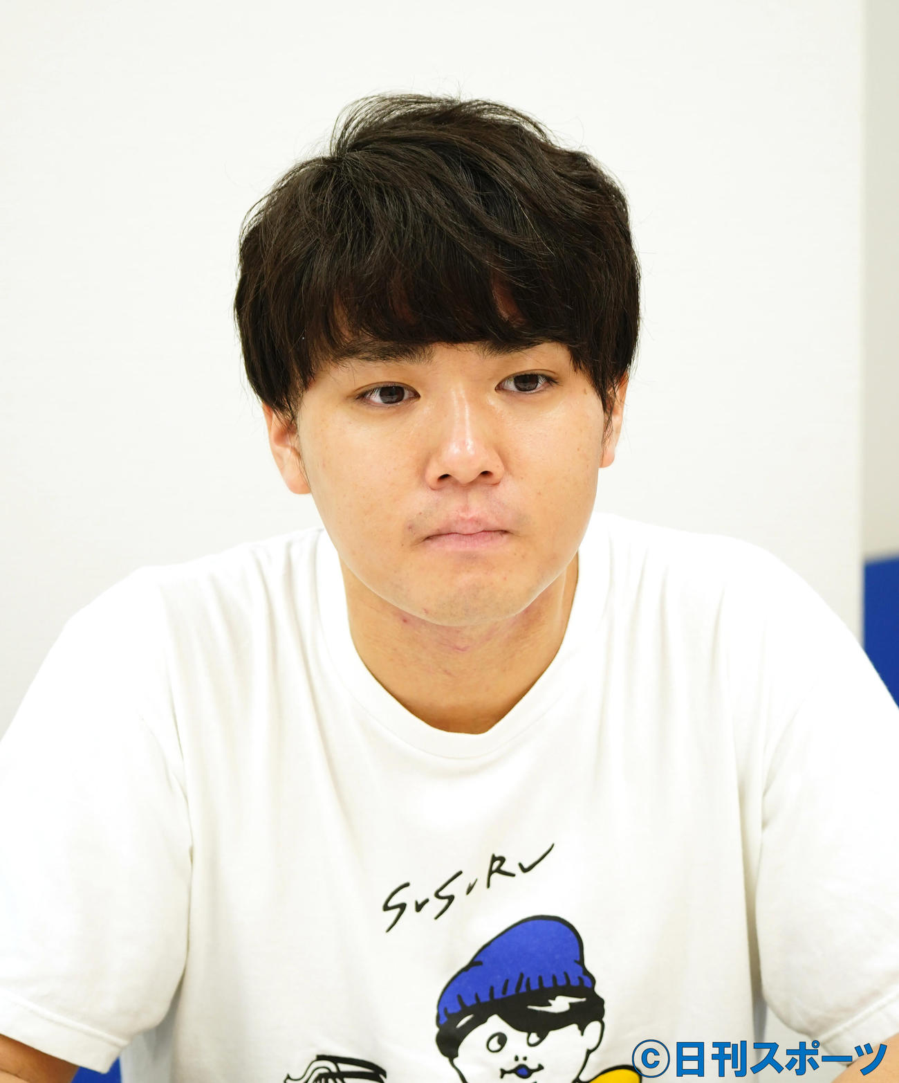 日刊スポーツ東京本社を訪れたラーメンユーチューバーのSUSURU（2020年9月17日撮影）