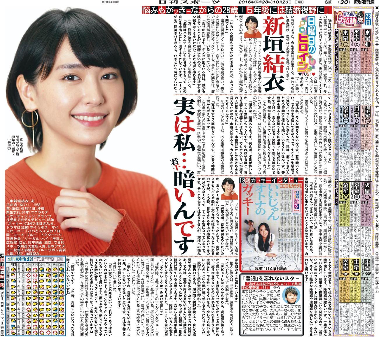 2016年10月23日付　日刊スポーツ東京最終版