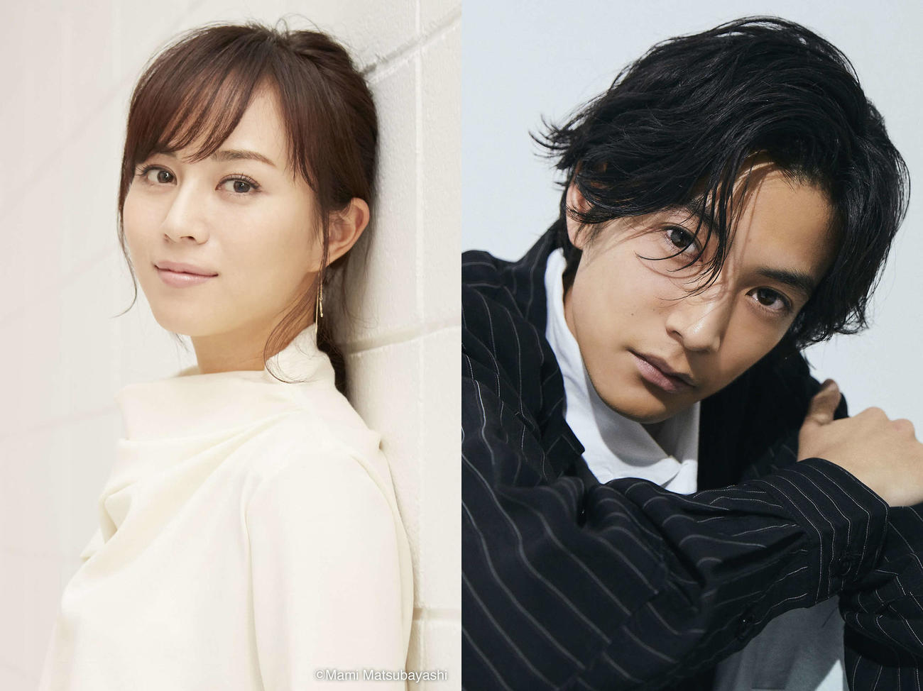 フジテレビ系連続ドラマ「推しの王子様」に主演する比嘉愛未（左）と相手役の渡辺圭祐
