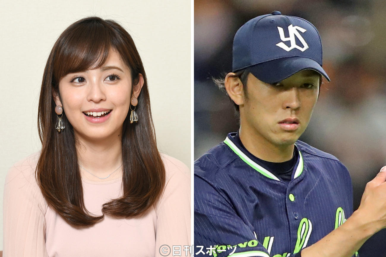 久慈暁子アナウンサー（左）ヤクルト原樹理