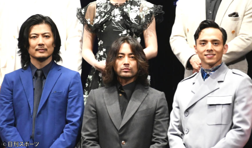Netflixオリジナルシリーズ「全裸監督　シーズン2」ワールドプレミアに出席した左から玉山鉄二、山田孝之、満島真之介（撮影・大友陽平）