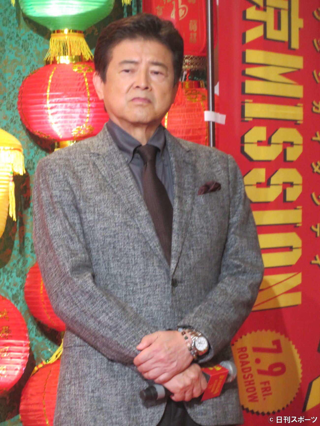 中国映画「唐人街探偵　東京MISSION」公開直前イベントで東京五輪への疑問を口にした三浦友和（撮影・村上幸将）