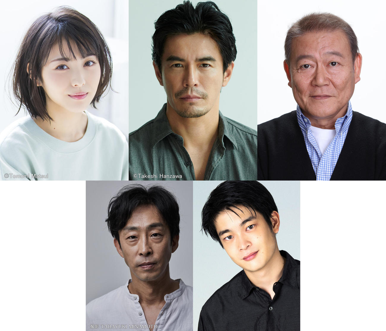「24時間テレビ44」のスペシャルドラマ「生徒が人生をやり直せる学校」キャスト。上段左から浜辺美波、伊藤英明、國村隼。下段左から北村有起哉、井之脇海