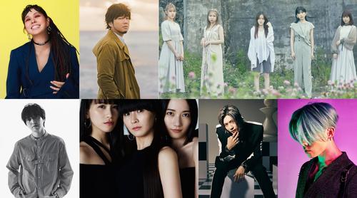 コカ・コーラ公式ソング「Colorful」を歌う、左上から時計回りにAI、秦基博、Little Glee Monster、MIYAVI、テミン、Perfume、三浦大知