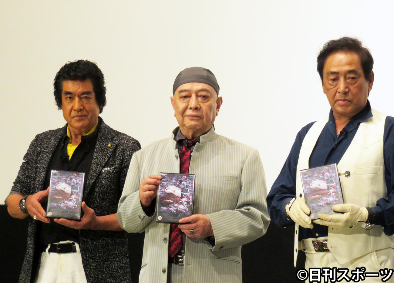仮面ライダーの50周年イベントに出席した（左から）藤岡弘、、佐々木剛、宮内洋（撮影・竹村章）