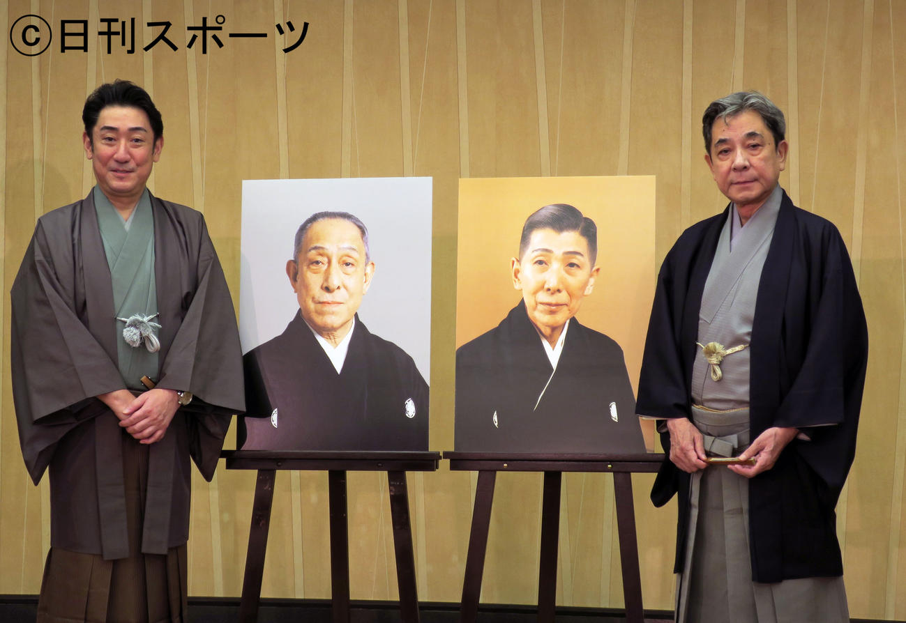歌舞伎座「九月大歌舞伎」の取材会を行った中村芝翫（左）と中村梅玉（右）。写真左は七世中村芝翫、写真右は六世中村歌右衛門