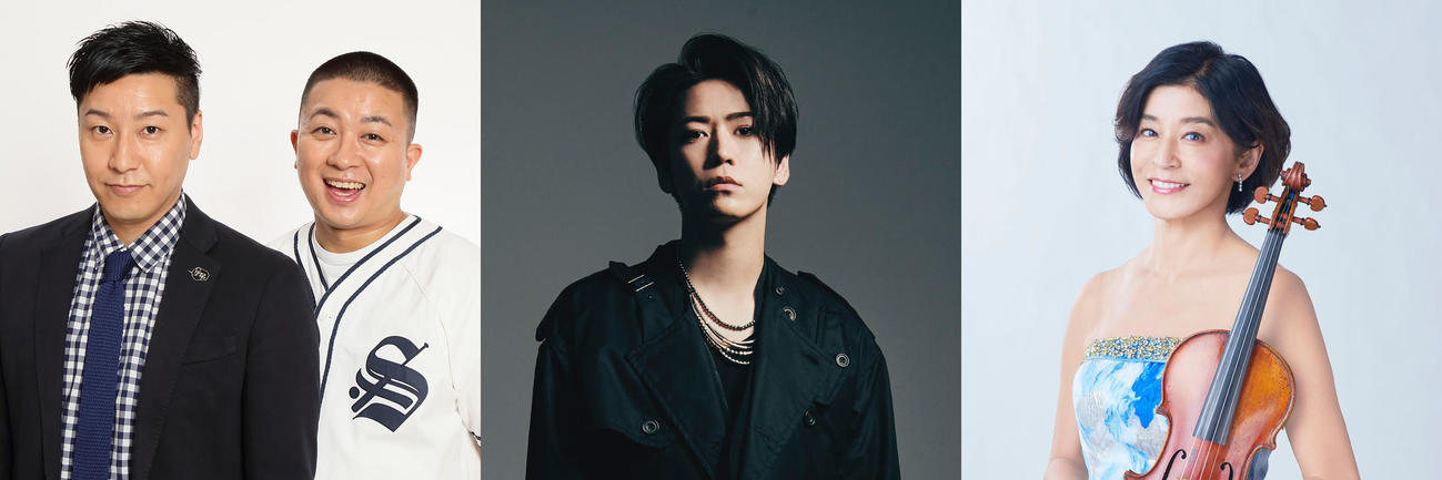 日本テレビ系10月スタート「一撃解明バラエティ　ひと目でわかる！！」に出演する、左からチョコプラ長田庄平、松尾駿、KAT－TUN亀梨和也、高嶋ちさ子