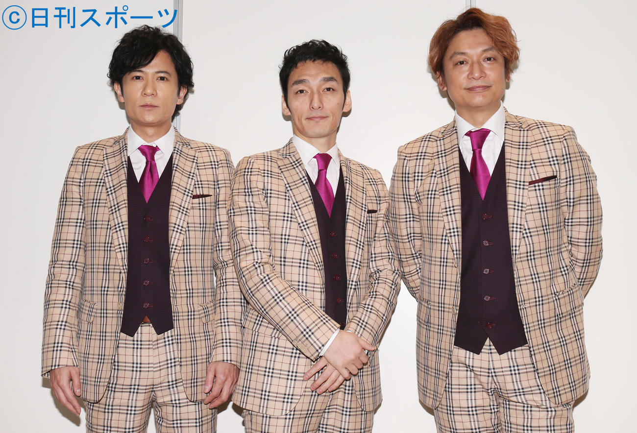 「新しい地図」左から稲垣吾郎、草なぎ剛、香取慎吾（2019年3月撮影）