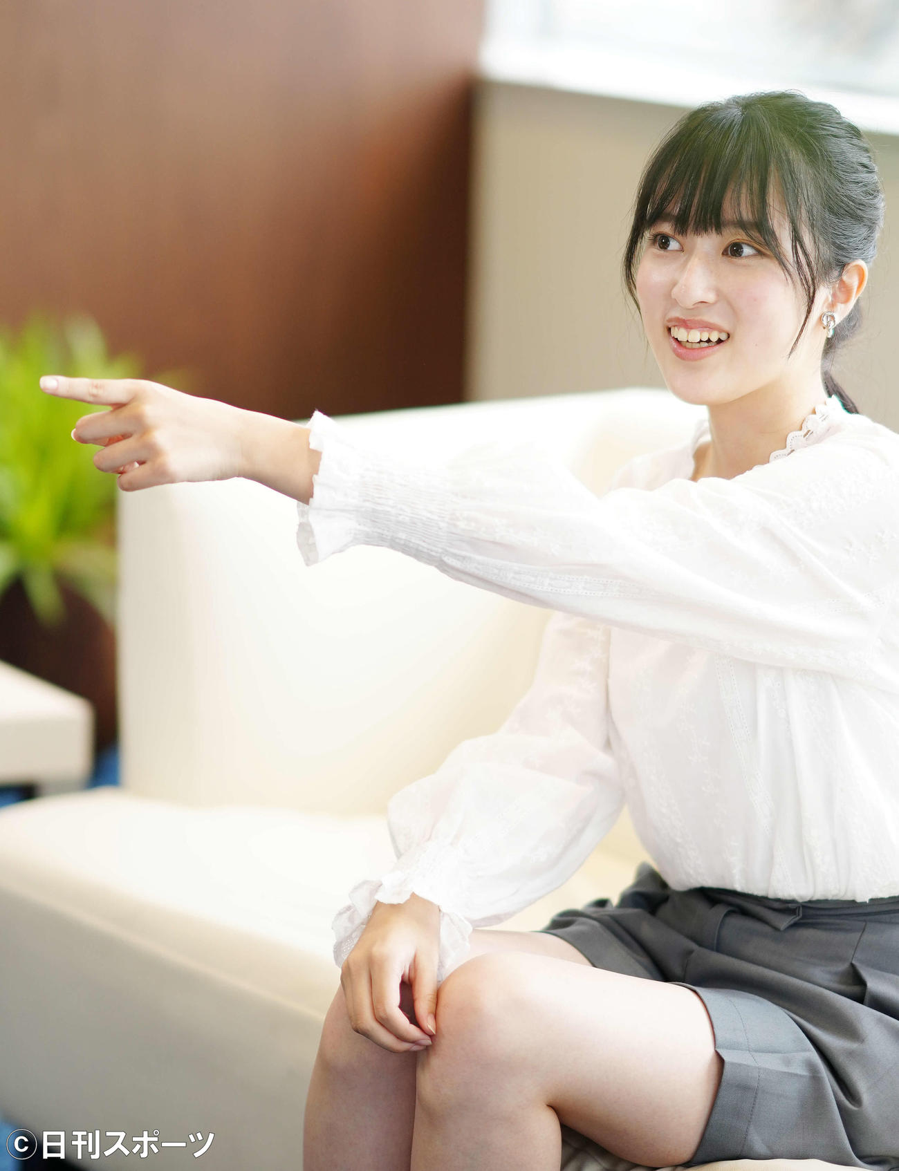 本紙インタビューを受ける国本梨紗（撮影・江口和貴）