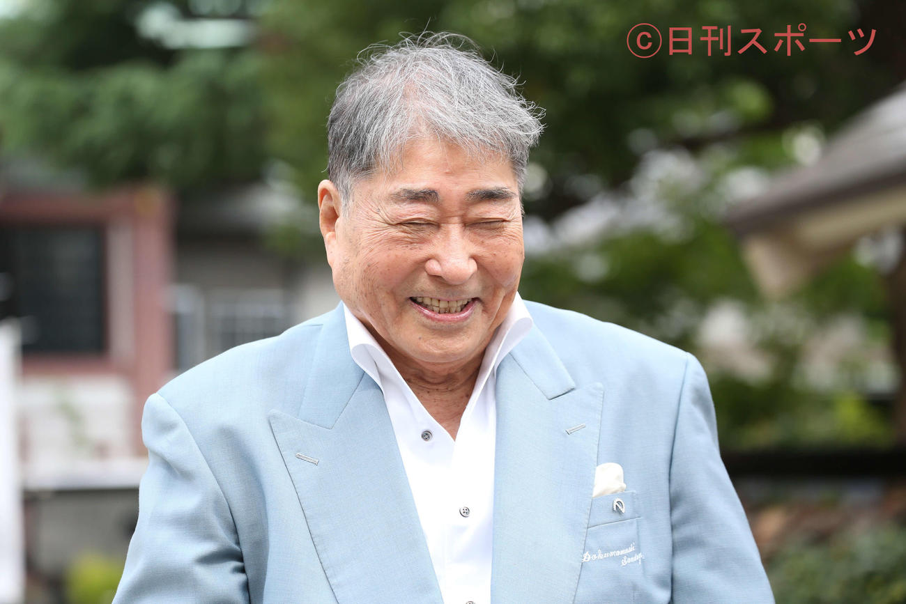 映画「老後の資金がありません！」ヒット祈願イベントに出席し、笑顔をみせる毒蝮三太夫（撮影・阿部泰斉）