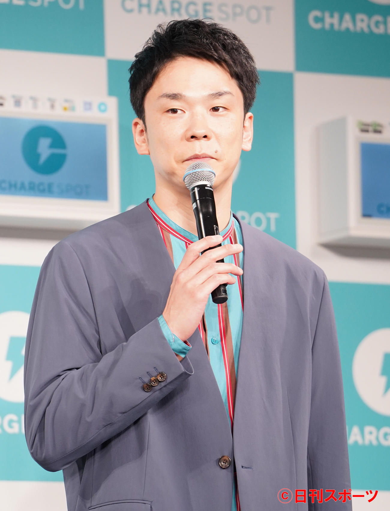 「『ChargeSPOT』新公式キャラクター就任式」　イベントに登壇した、かまいたちの濱家隆一（撮影・佐藤勝亮）