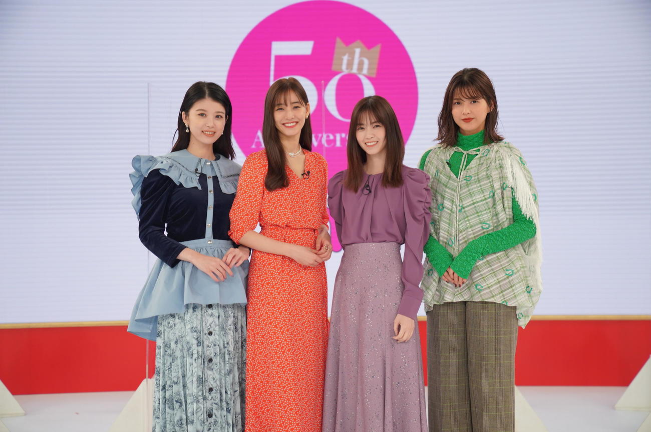 「non－no 50th Thanks Party」に出演した、左から馬場ふみか、新木優子、西野七瀬、渡邉理佐