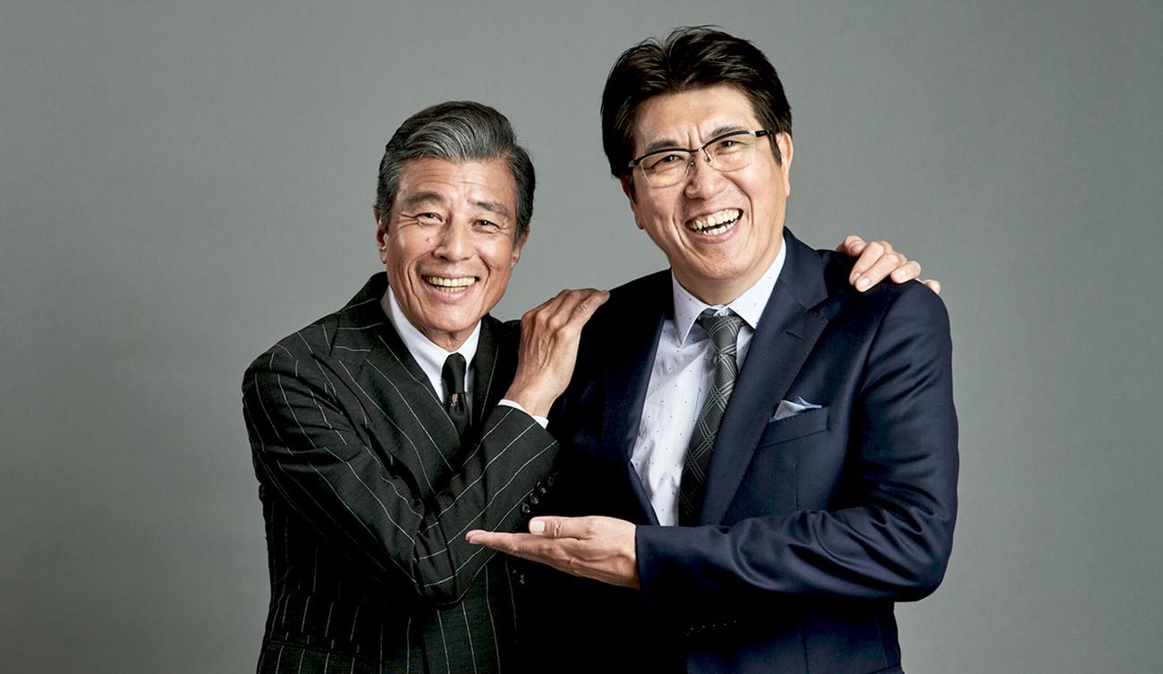 ABEMA「石橋貴明プレミアム第12弾　祝・還暦！俺だってホントは叱られたいんだSP」で対談する舘ひろし（左）と石橋貴明