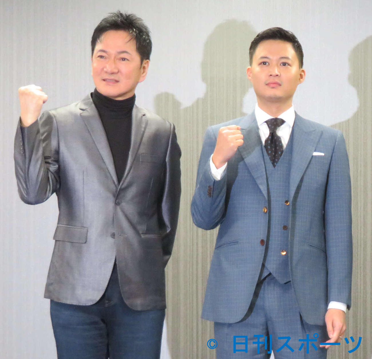 短編映画「残照のかなたに」製作発表会見に出席したジャッキー・ウー監督（左）と花田優一（撮影・村上幸将）