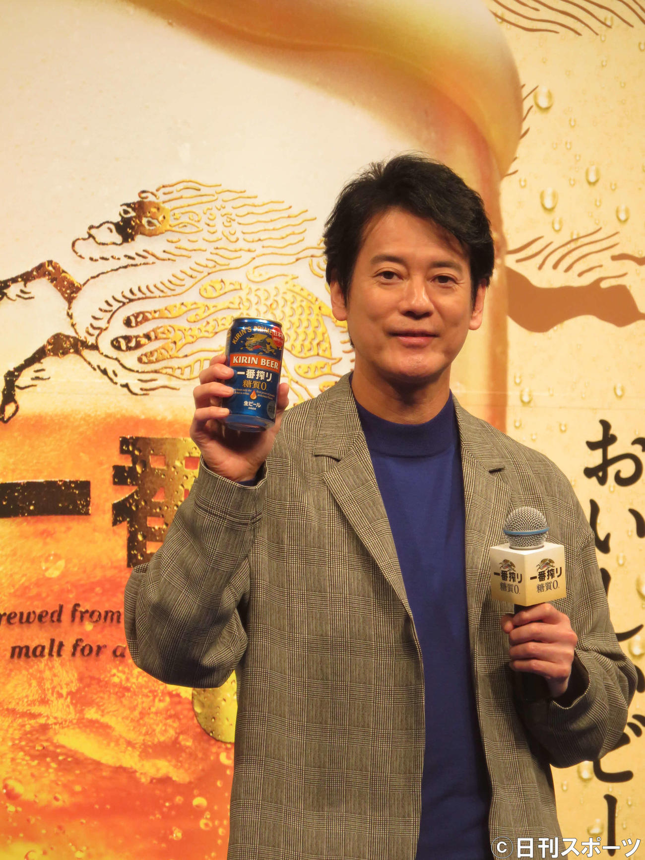 キリン「『一番搾り　糖質0』早くも売り上げ2億本！！　生誕祭」で笑みを浮かべる唐沢寿明（撮影・村上幸将）