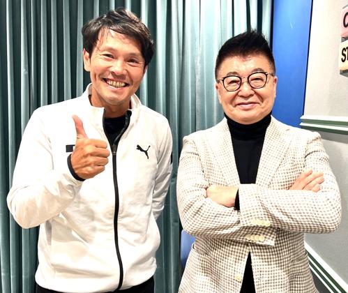 TBS「おはよう定食／一直線」のマンスリーゲストの福田正博氏（左）とパーソナリティーの生島ヒロシ