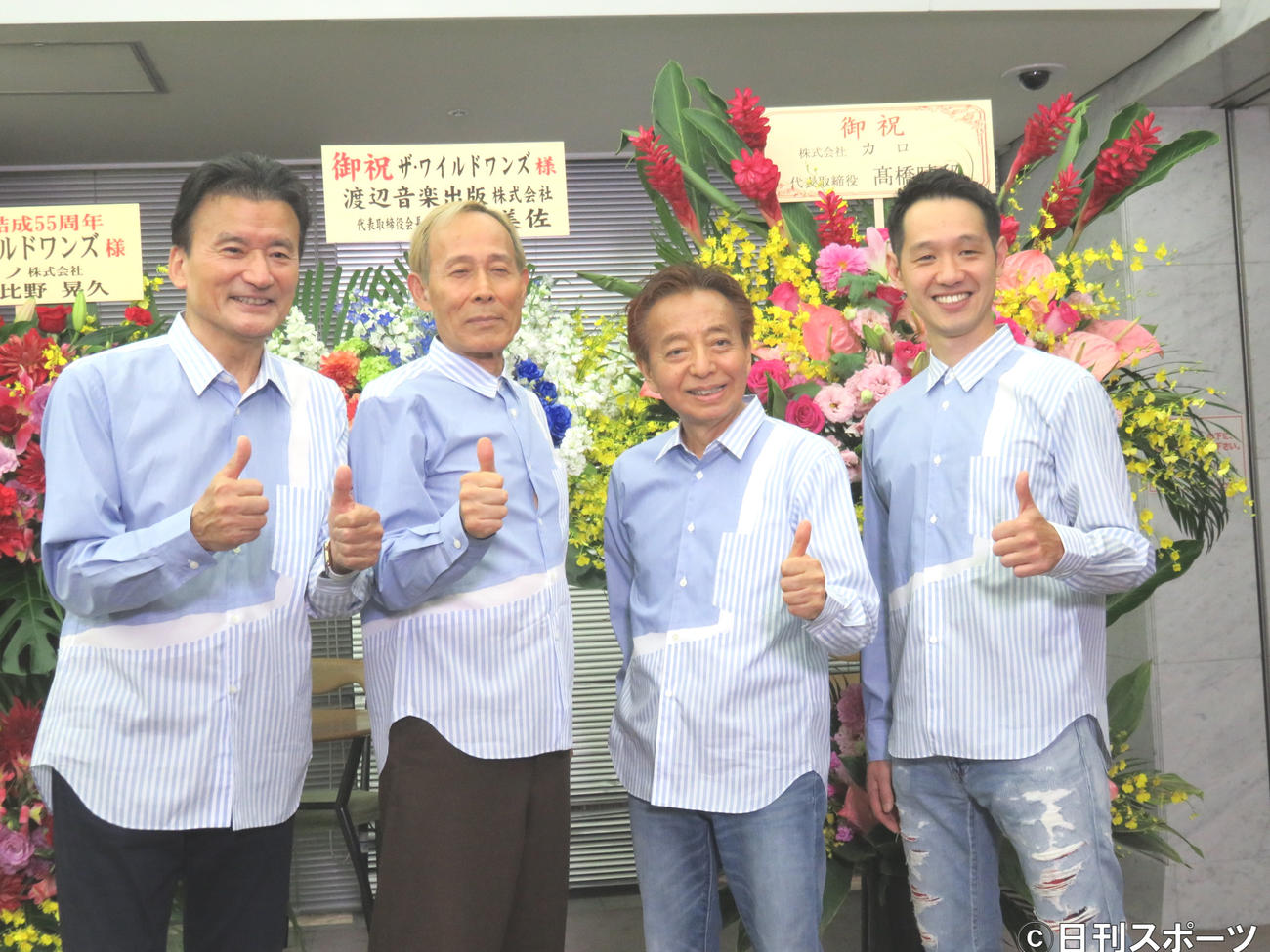 55周年記念公演を行ったワイルドワンズの（左から）島英二、植田芳暁、鳥塚しげき、加瀬友貴