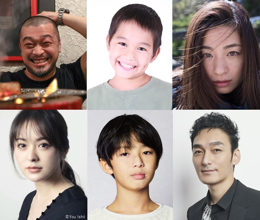 映画「サバカン」の出演者たち。上段左から竹原ピストル、番家一路、尾野真千子、下段左から貫地谷しほり、原田琥之佑、草なぎ剛