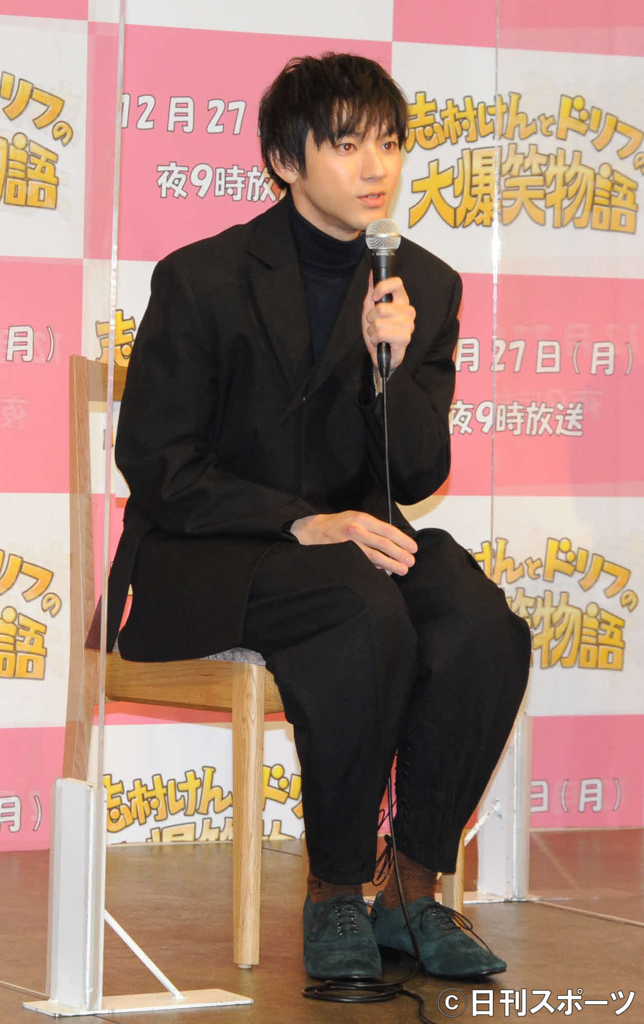 フジテレビ系ドラマ「志村けんとドリフの大爆笑物語」の取材会で撮影を振り返る山田裕貴（撮影・松尾幸之介）