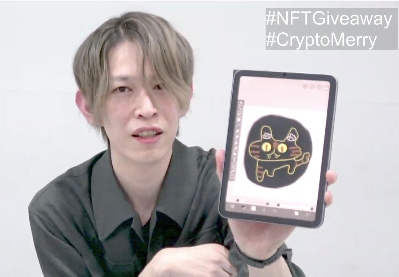 テツがYouTube生放送で描き上げ、「OpenSea」に出品された「トラ羊」のイラスト