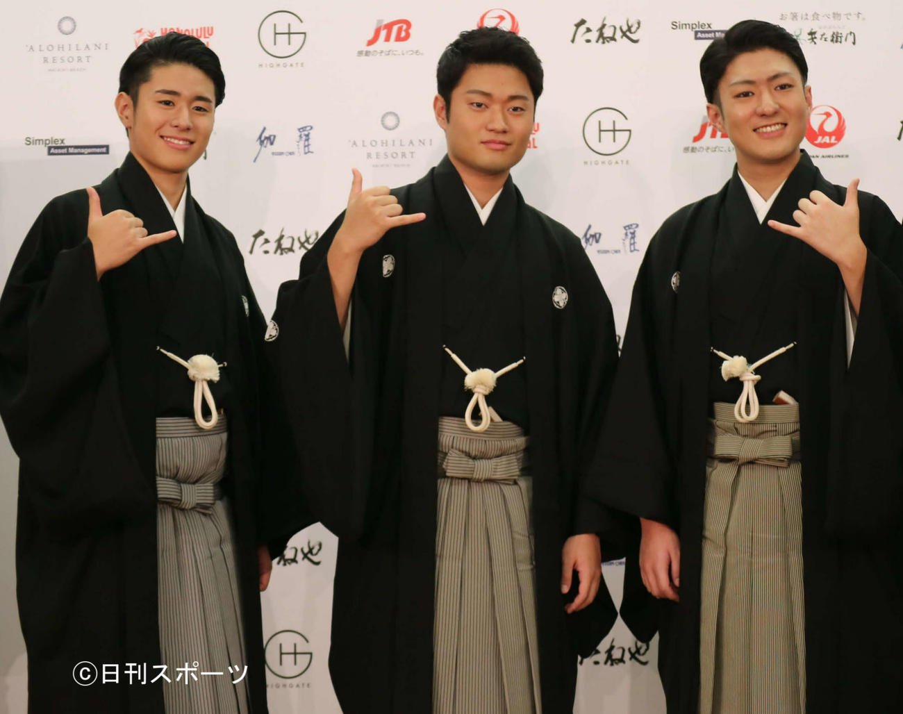 左から中村歌之助、中村福之助、中村橋之助（2018年10月9日撮影）