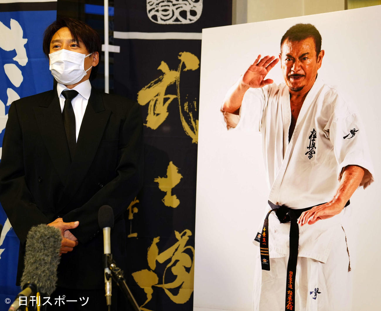 故千葉真一さんお別れの会に参列し、取材に応じる池谷幸雄（撮影・江口和貴）