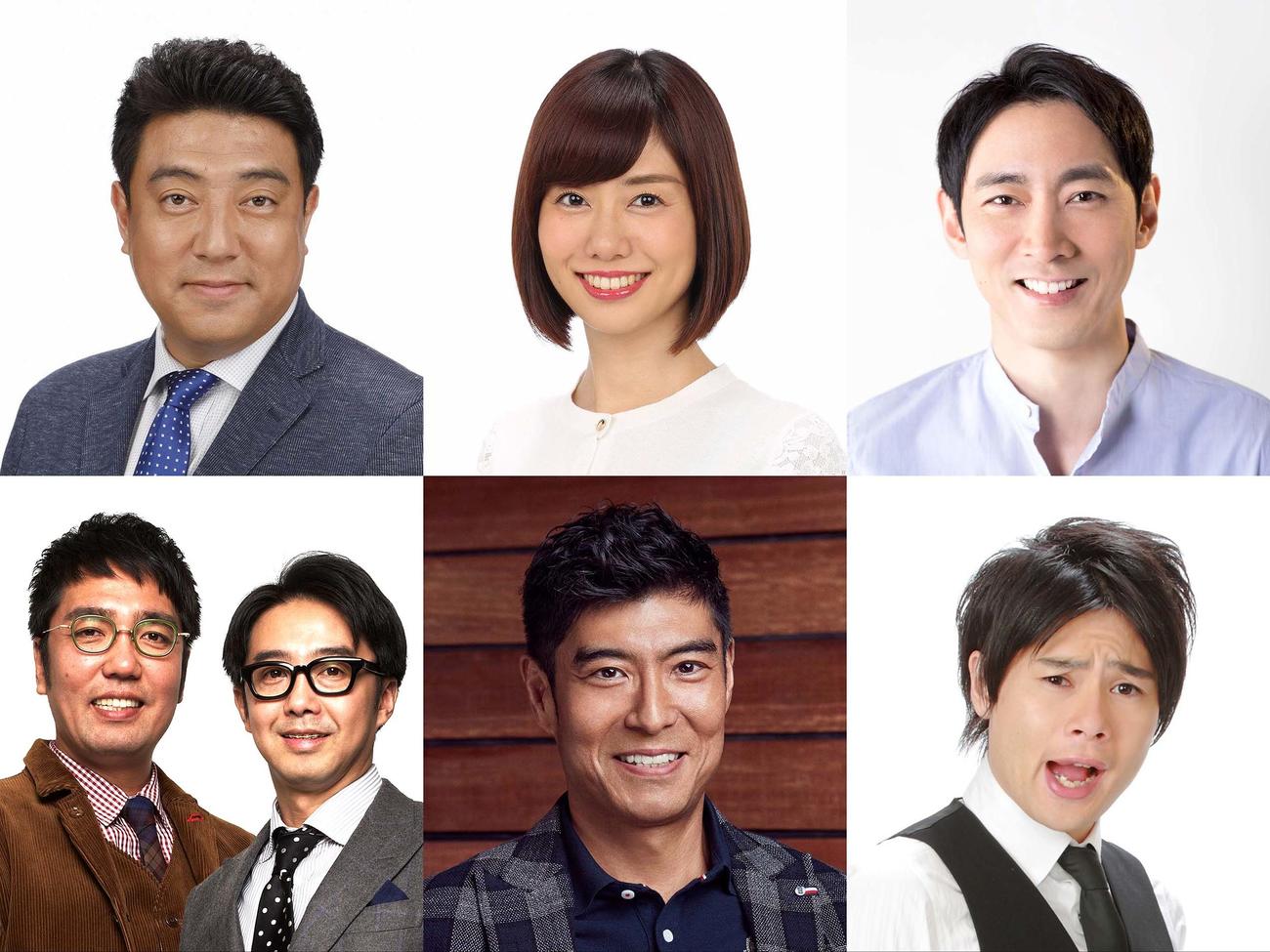 フジテレビ系「ポップUP！」のレギュラーを務める、上段左から佐野瑞樹アナ、山崎夕貴アナ、小泉孝太郎、下段左からおぎやはぎ小木博明、矢作兼、高嶋政宏、平成ノブシコブシ吉村崇（C）フジテレビ