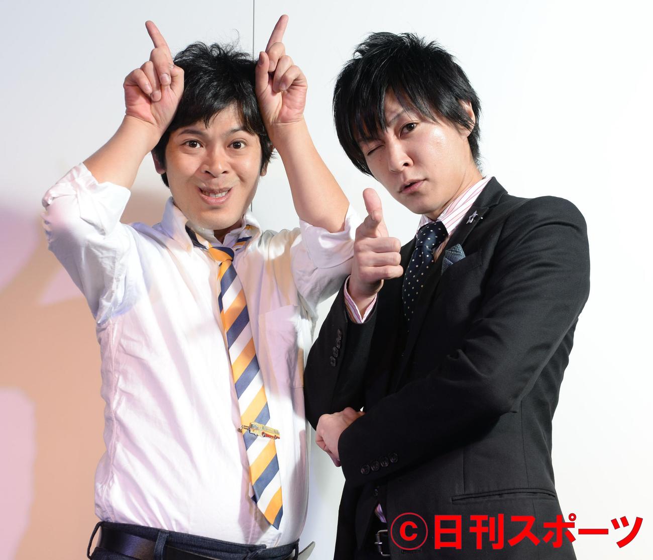 お笑いコンビ「流れ星」のちゅうえい（左）と滝上伸一郎（2014年1月撮影）