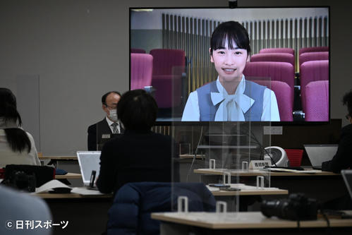 NHK大阪放送局の局長会見でビデオメッセージを寄せたひなた演じる川栄李奈(撮影・松浦隆司)