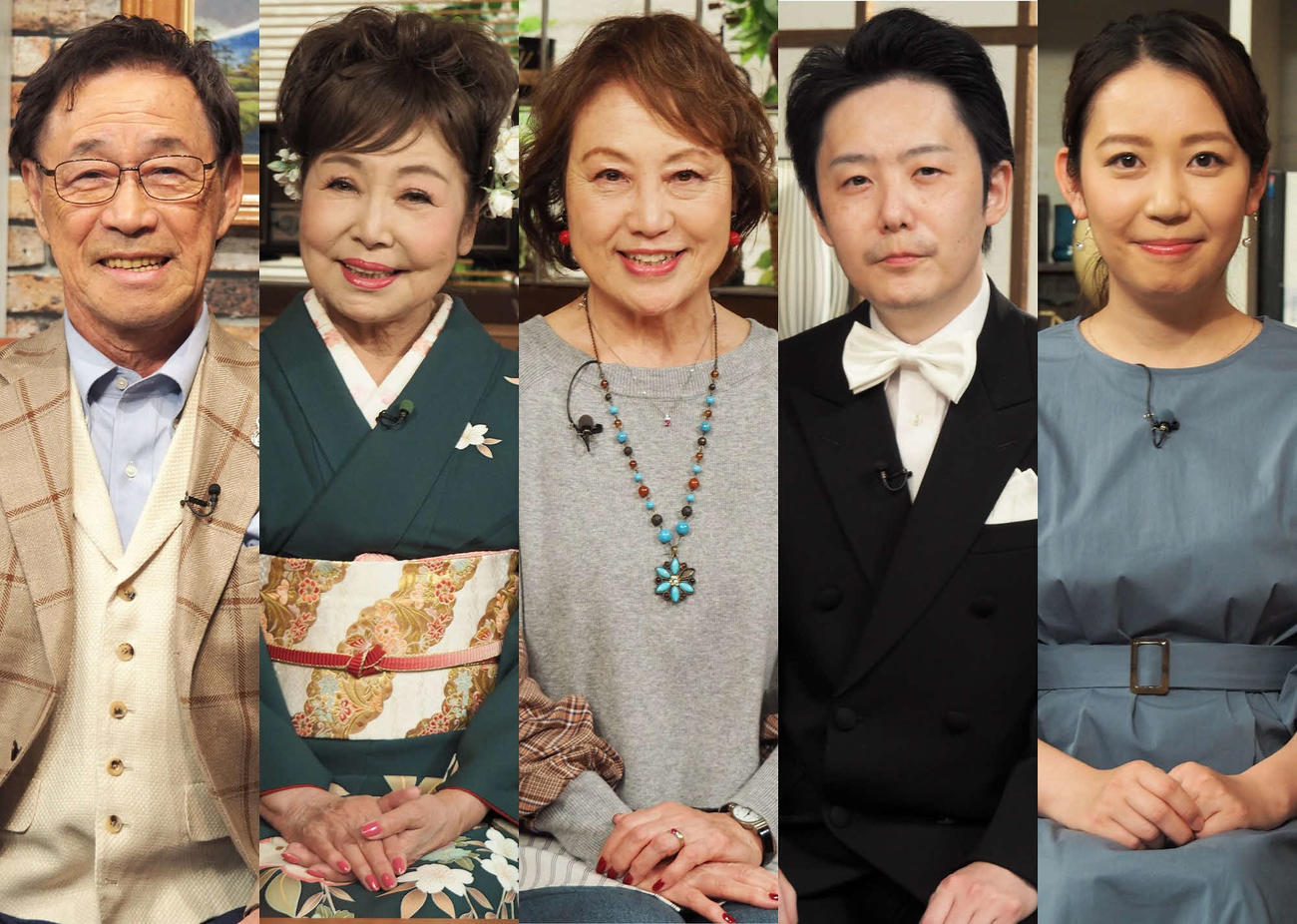 左から武田鉄矢、青山和子、九条まり子、刑部芳則、須黒清華（C）BSテレ東
