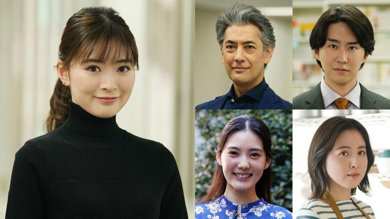 BSテレ東「今夜はコの字で　Season2」に出演する優希美青（左）と右上から時計回りに小園凌央、藤井武美、北香那、堀部圭亮（C）「今夜はコの字で2」製作委員会2022
