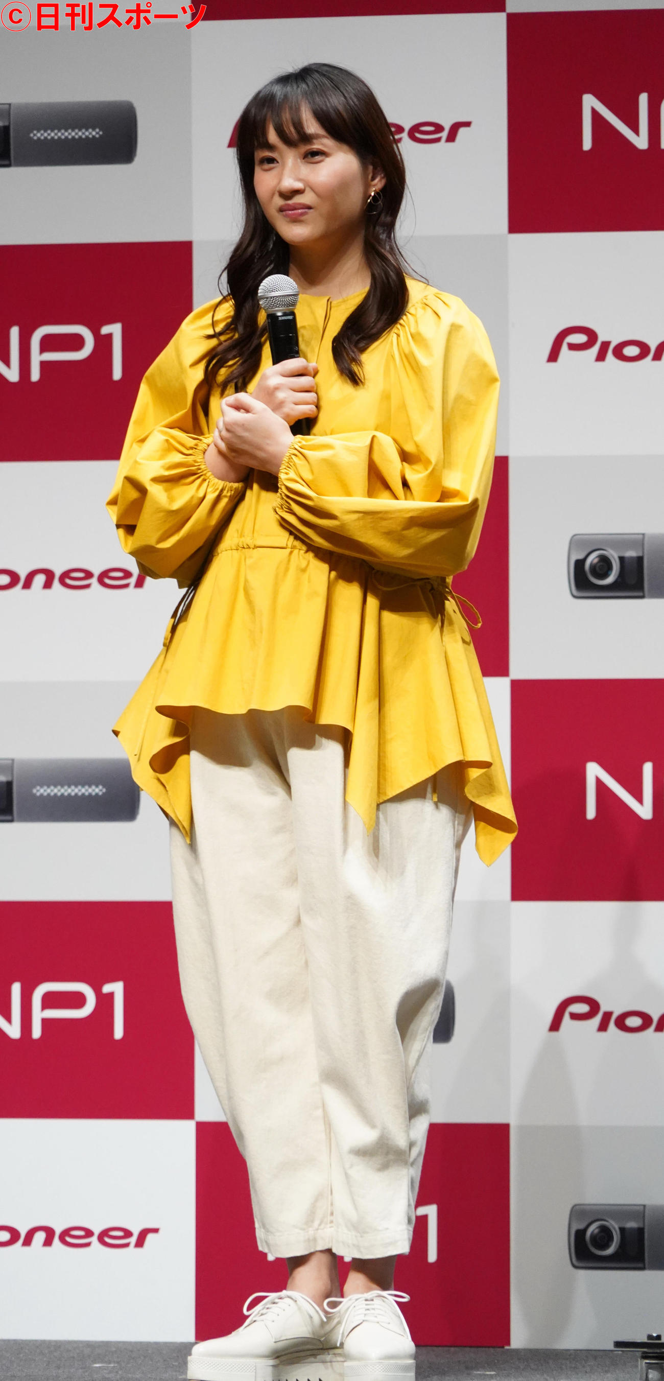 パイオニアの新事業・新商品発表会に出席した藤本美貴（撮影・佐藤成）