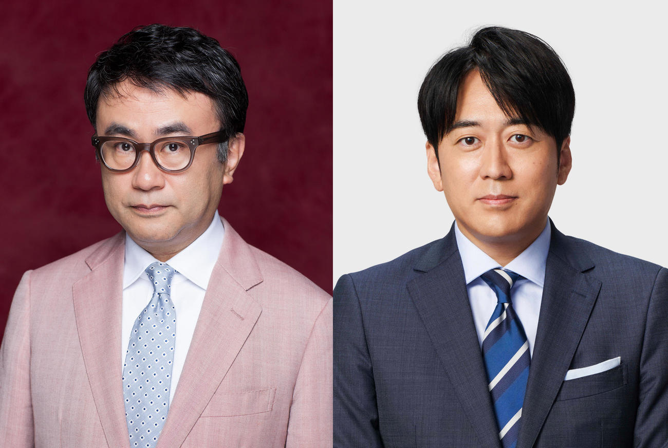 TBS系「情報7daysニュースキャスター」で4月からMCに就任する三谷幸喜氏（左）と安住紳一郎アナウンサー