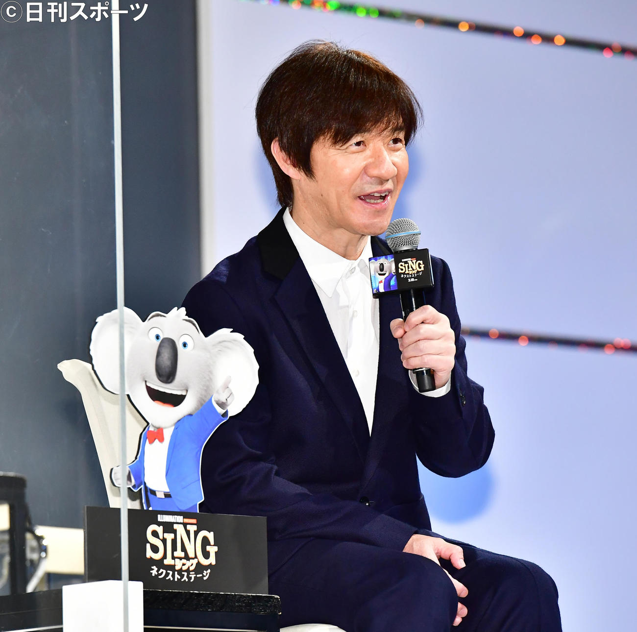 映画「SING／シング：ネクストステージ」日本語吹替え版キャスト報告会に臨む内村光良（撮影・小沢裕）