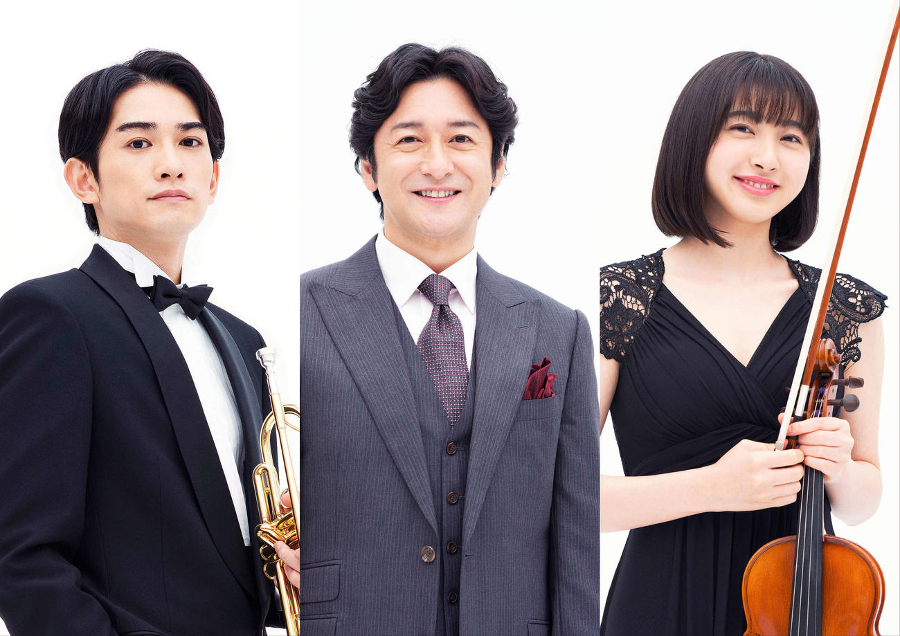 映画「太陽とボレロ」に出演する、左から町田啓太、石丸幹二、森マリア