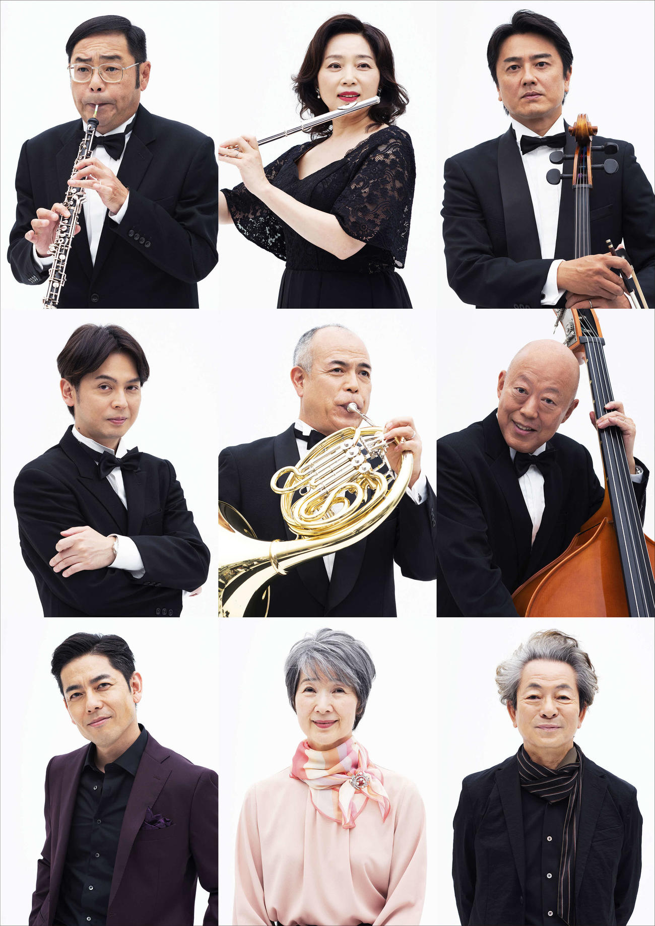 映画「太陽とボレロ」に出演する、上段左から田口浩正、藤吉久美子、原田龍二、中段左から河相我聞、田中要次、六平直政、下段左から山中崇史、檀ふみ、監督と兼任の水谷豊(C)2022「太陽とボレロ」製作委員会