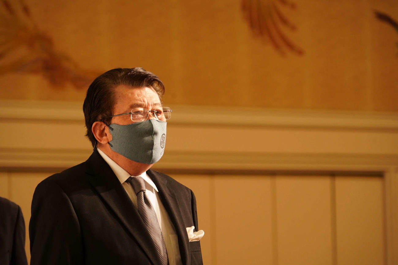 元東映社長の高岩淡さんのお別れ会に参列した里見浩太朗（東映提供）