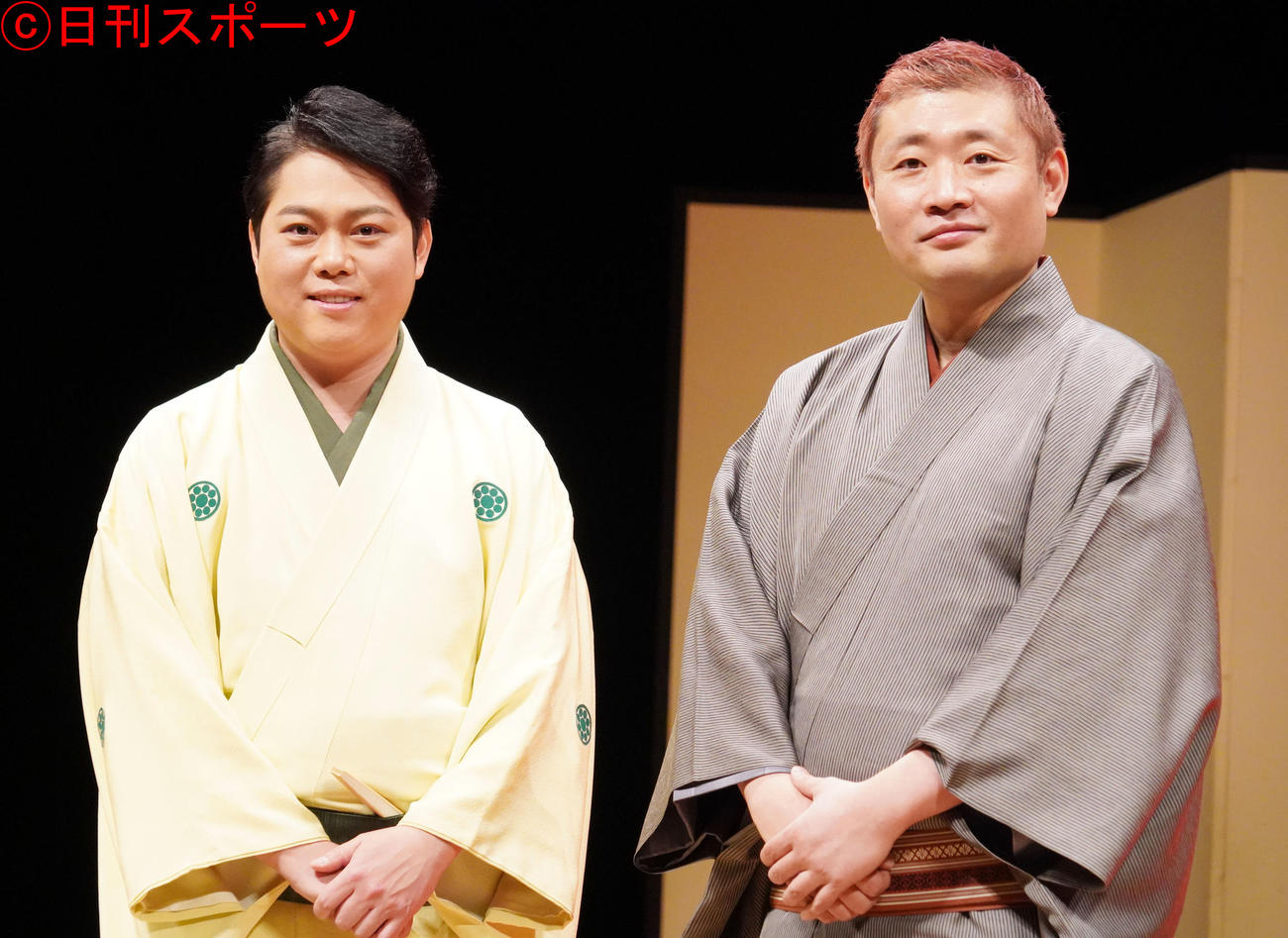 2人落語会を開催した三山ひろし（左）と立川志の春（撮影・佐藤成）